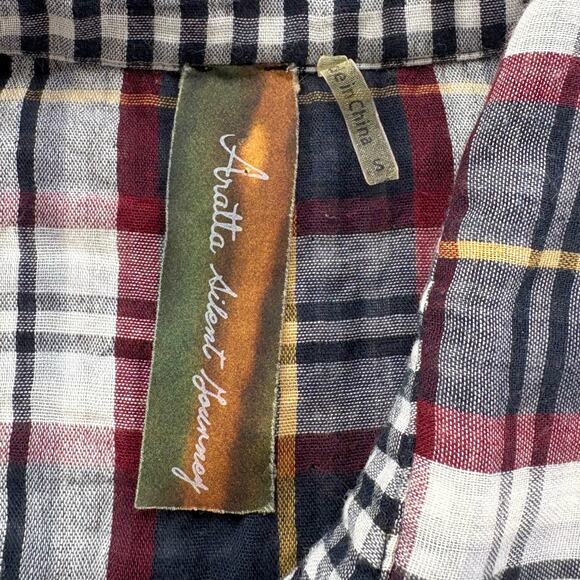 Aratta Silent Journey Mixed Plaid Floral Print Button Down Tunic Top Size Small - Picture 10 of 14